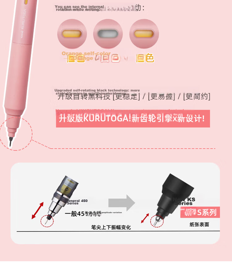 Uni Mitsubishi Black Technology Lead Core Self-Rotating Automatic Pencil Upgraded Version KURU TOGA, Break-Resistant Lead, 0.5mm, Student Writing And Exam Practice Pencil, M5-KS, Black 3