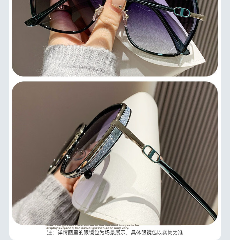 40,000 Kilometers 2026 New Large Frame Polarized Sunglasses for Women, Suitable for Square and Round Faces, Glitter Design, UV Protection 15