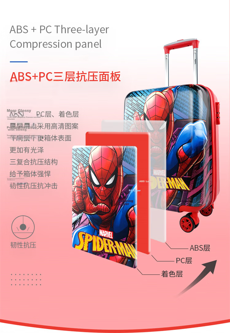 Mesuca Disney Collaboration Luggage, Children's Leather Suitcase, Student Travel Case, Carry-On Spider-Man Suitcase, 20 Inches 5