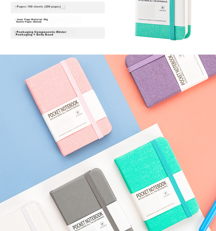TIANSE A7 Portable Pocket Notebook Daily Planner Creative Strap Small Notebook 100 Pages Diary Vocabulary Journal TS-4029 Blue 4