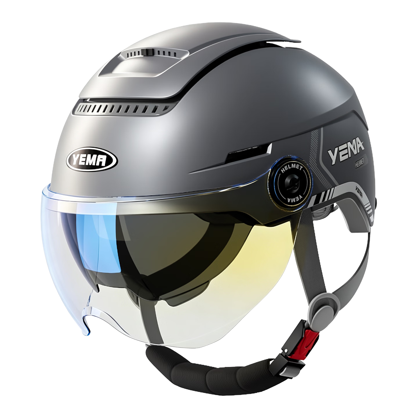 YEMA 3C Certified Electric Vehicle Helmet, Unisex Motorcycle Half Helmet, Summer Sun Protection, Dual Visor, Zero Gravity Ventilation, All-Season Universal, Electric Scooter Safety Helmet, 370S, Titanium Gray with Aurora Short Visor