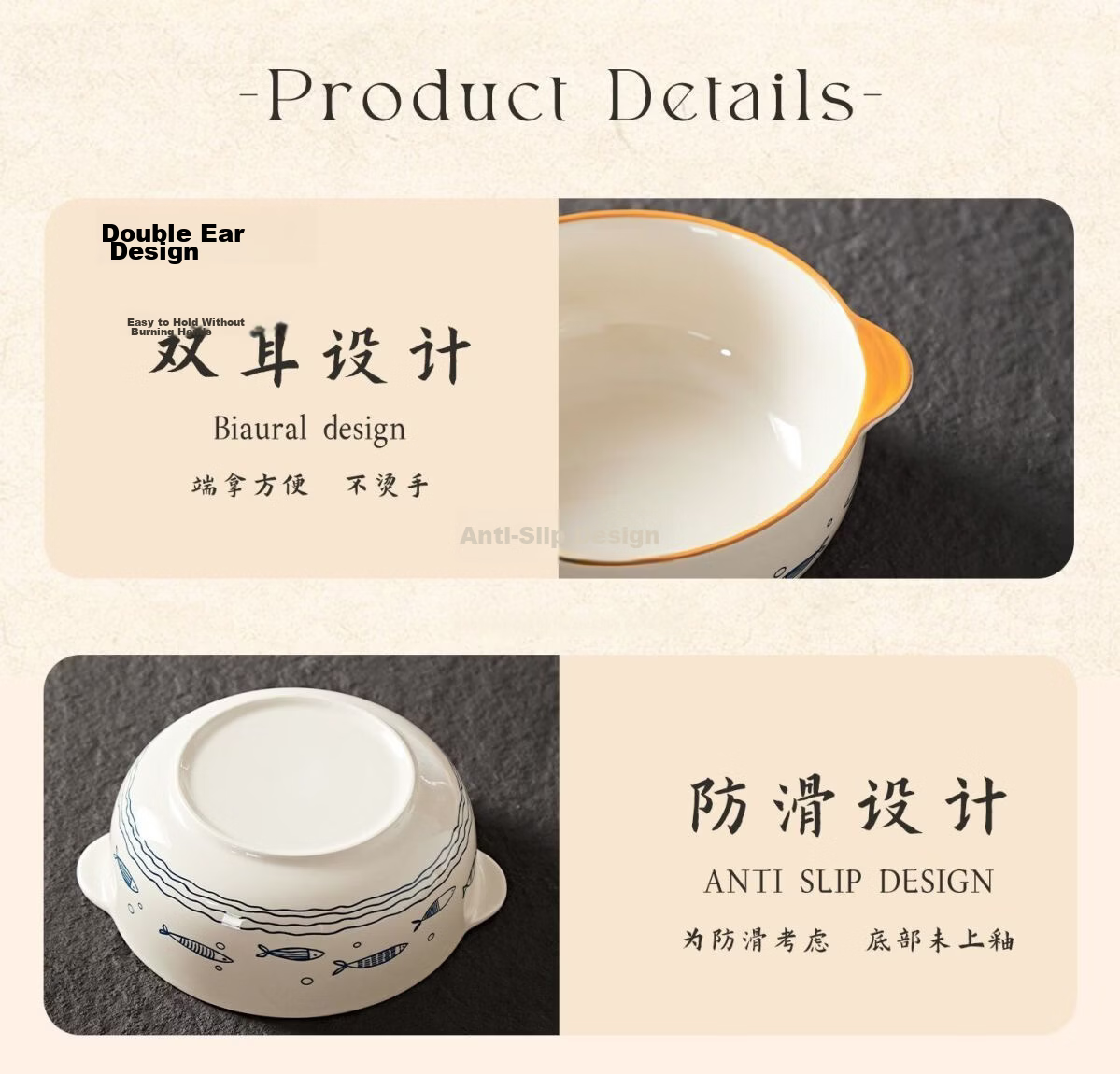 Chuanqi 7-Inch Double-Handle Lidded Ceramic Soup Bowl Large Capacity Household Soup Bowl Morning Glory Design 22