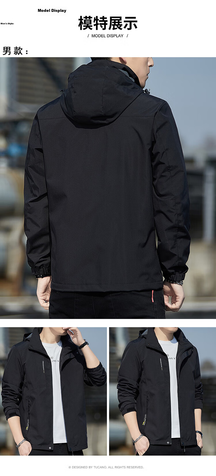 TUCANO Men's Spring Autumn Detachable Hood Windproof Casual Sports Jacket Dark Gray 3XL 9
