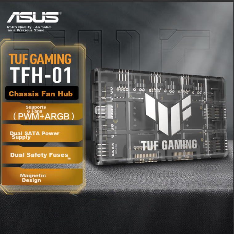 ASUS TUF GAMING TFH-01 Fan Hub 6-Fan Control ARGB+PWM Dual SATA Power Overcurrent & Short Circuit Protection Magnetic Design Operation Indicator Light