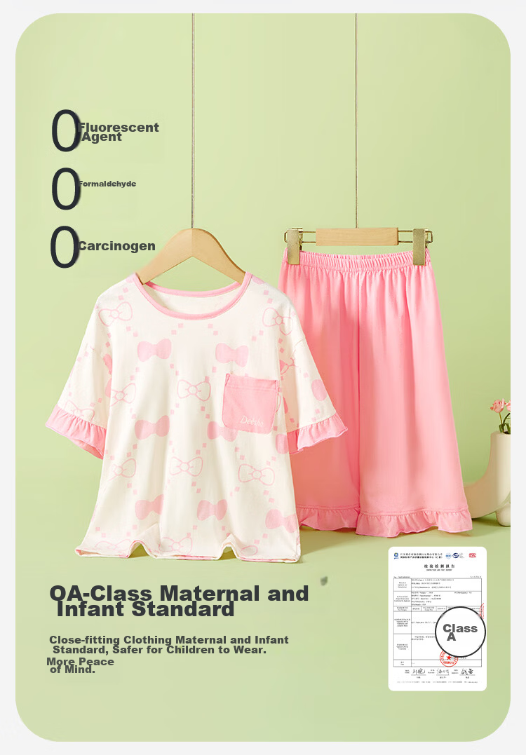 DEESHA [7A Antibacterial Cotton] Girls' Spring And Summer Short-Sleeve Shorts Pajama Set, Baby Two-Piece Sleepwear 9
