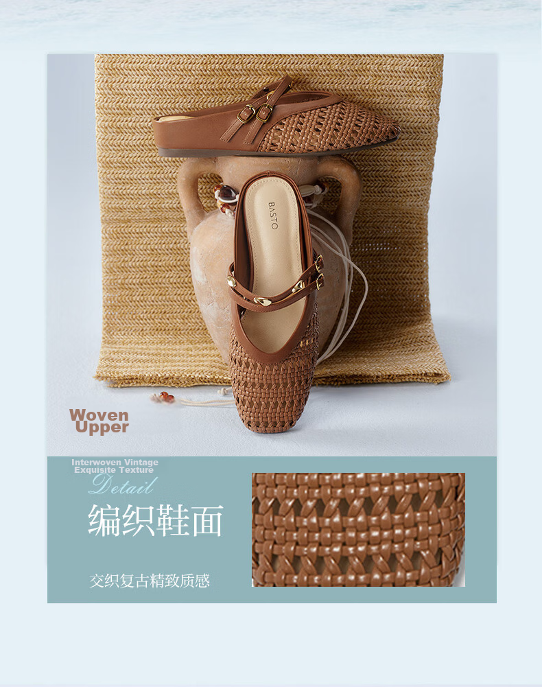 BASTO 26 Summer Muller Fashion Retro Casual Women's Slippers F1520BH6 Beige Size 36 9