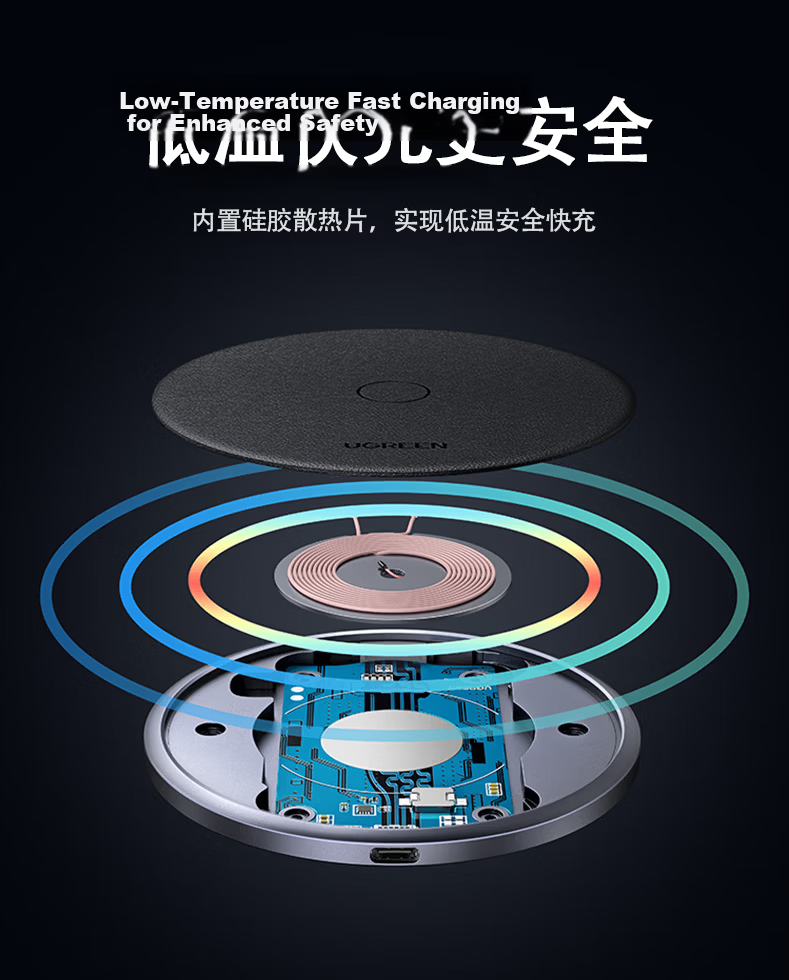 UGREEN Wireless Charger for Apple iPhone 17/16/15/14/13/12/X Pro Max, Huawei, Xiaomi, Samsung Android Phones and Earphones, 15W Charging Pad Dock 4