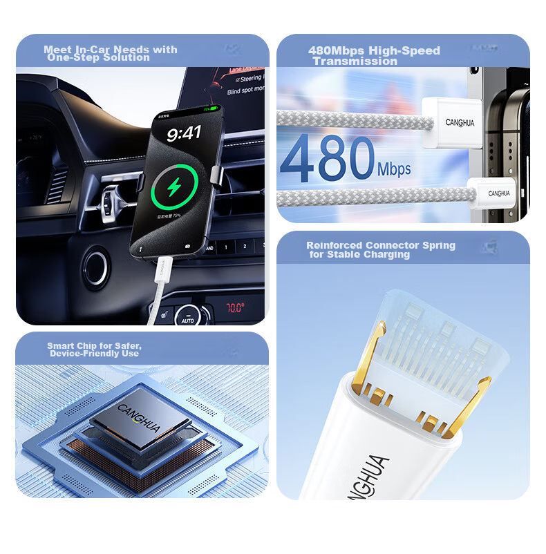 CangHua 2M Type-C Charging Cable for Apple iPhone 15, USB CarPlay Cable for iPhone 17 Pro Max/16/15 Fast Charging Charger Cable 2