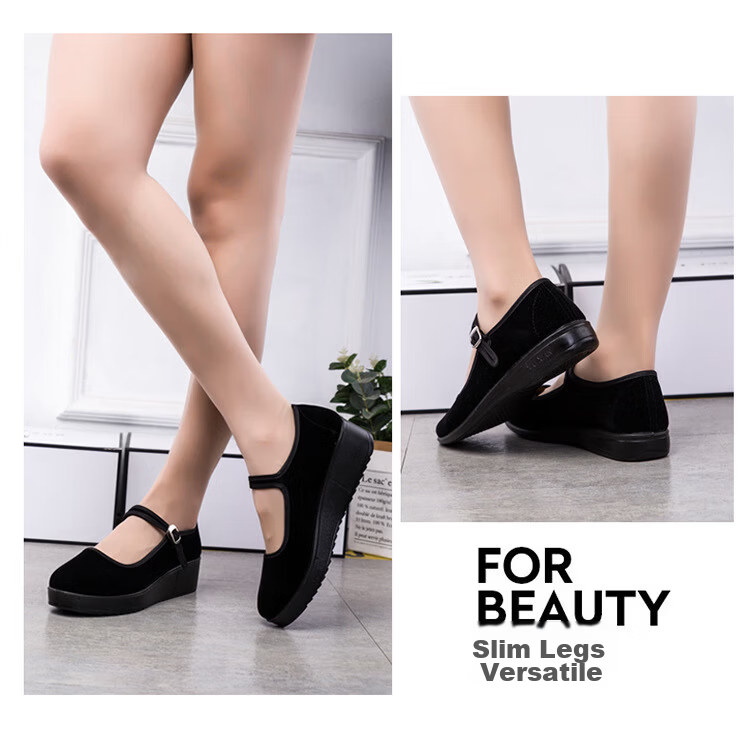 IQGD Old Beijing Cloth Shoes for Women, Casual Dance Flat Shoes, Hotel Mom Shoes, Wear-Resistant Breathable 024 Black Size 36 15