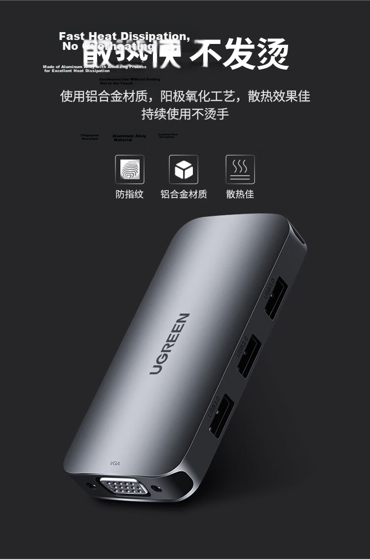 UGREEN Type-C Expansion Dock, HDMI Hub, USB Splitter, 4K60Hz Screen Mirroring, Network Port Converter, Ethernet Adapter, Compatible with Apple MacBook Air/Huawei Lenovo 11
