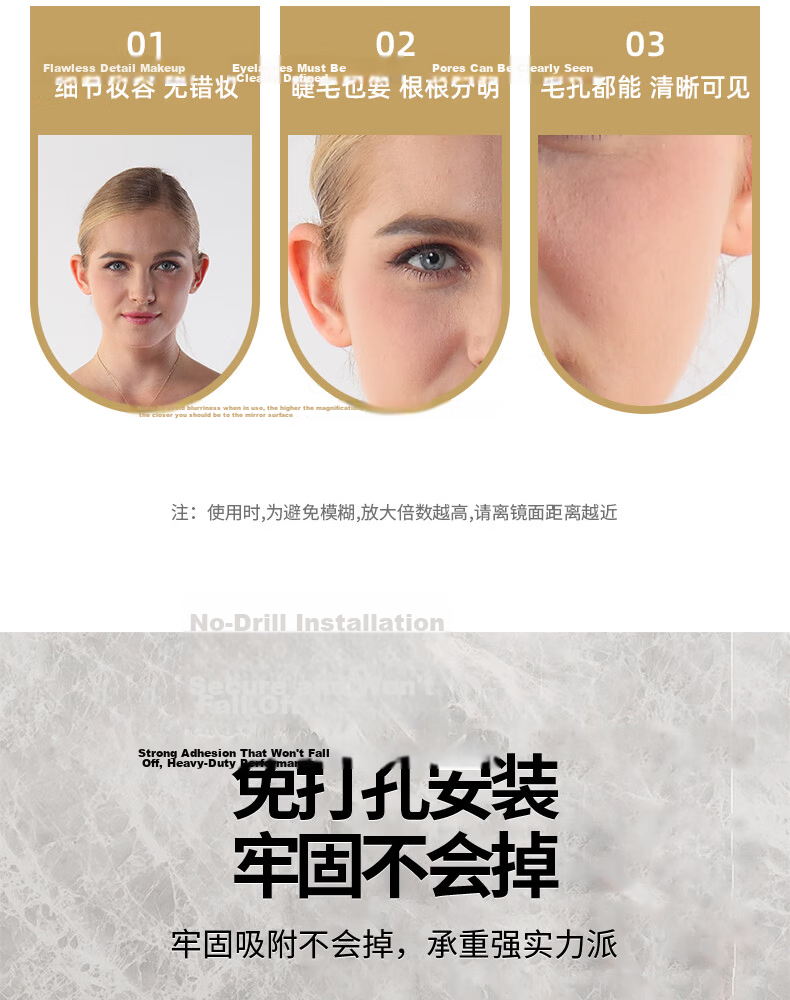 Interhasa! Wall-Mounted Bathroom Makeup Mirror Foldable Telescopic Magnifying Mirror Hotel No-Drill P1080001 5
