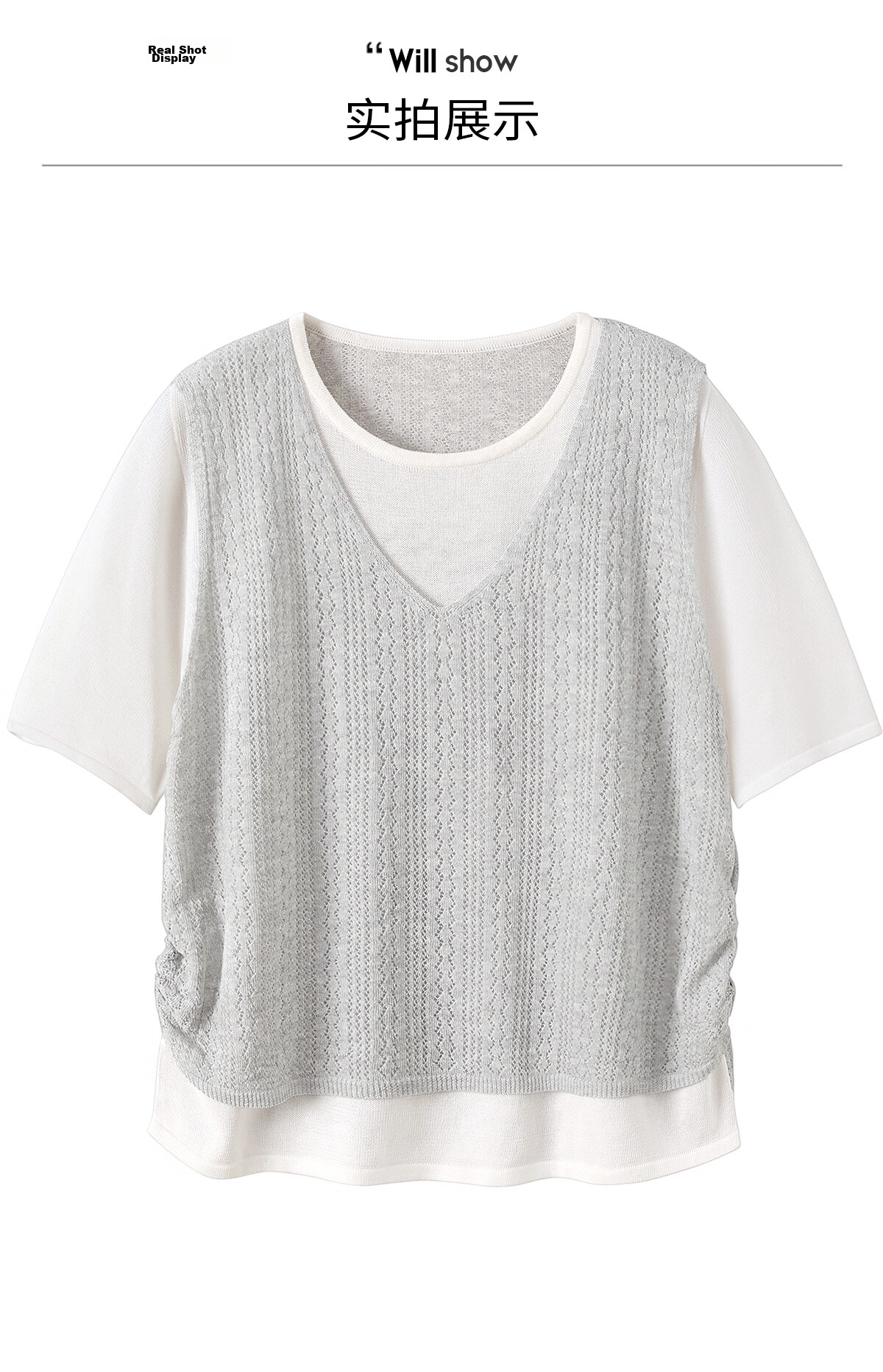 Ta Chi Lyocell Linen Short Sleeve T-Shirt Women 2026 Summer New Fashion Fake Two-Piece Knit Top 8