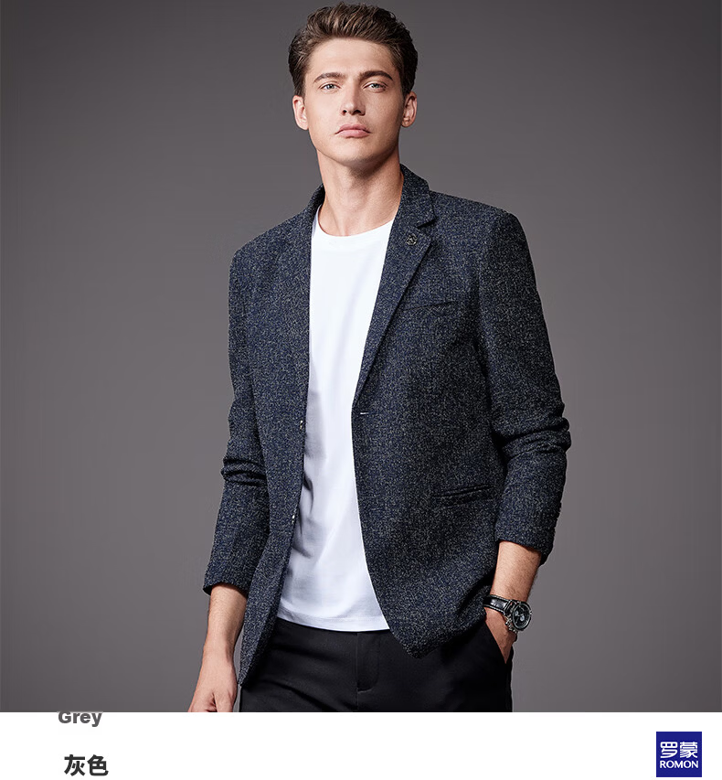 ROMON Men's Suit, Fashionable Business Single-Breasted Jacket, Versatile Casual Blazer, YT2058, Black, 4XL 12