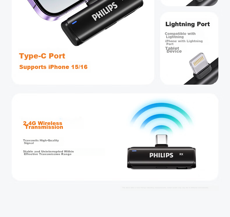 PHILIPS Wireless Lavalier Microphone One-to-One Small Bee Receiver Sound Card Host Live Streaming Equipment Outdoor Short Video Plug-in Microphone DLM3545C with National Subsidy 11