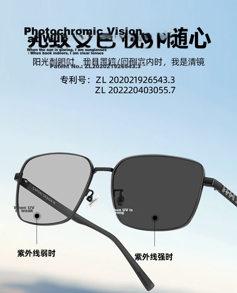 CAPONI Polarized Photochromic Sunglasses for Men and Women Carbon Fiber UV Protection Day and Night Driving Glasses 4
