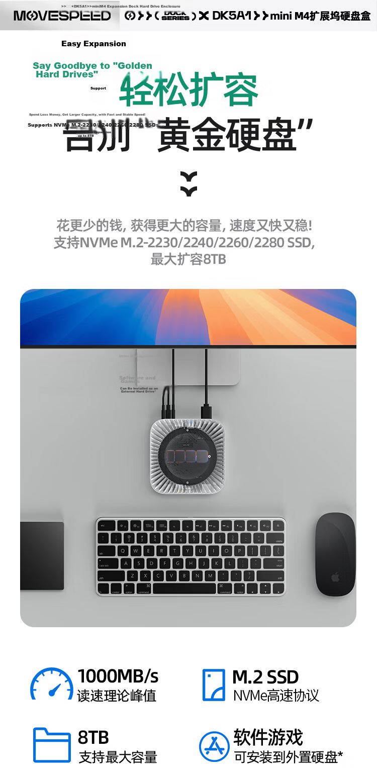 MOVE SPEED Macmini M4 Docking Station SSD External Hard Drive Enclosure Cooling Base Expansion Dock 10G Transmission Openclaw Lobster Robot 6
