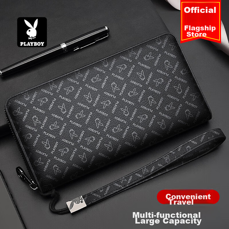 PLAYBOY Men's Long Wallet Large Capacity Zipper Card Holder Business Clutch Handbag Gift for Birthday