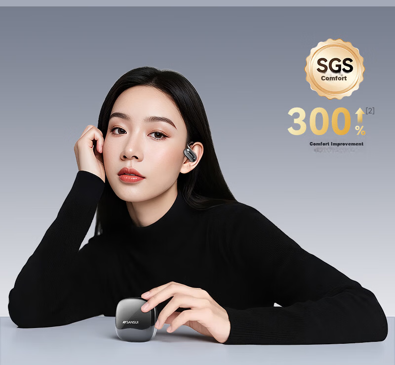 SANSUI W15 Dual Device Connection Bluetooth Bone Conduction True Wireless Earhook Sports Running Headphones Noise Cancelling Long Battery Life for Apple Huawei Black 6