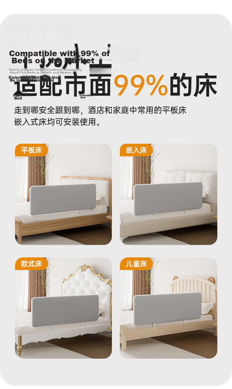 BangBangPig No-Installation Bed Rail Baby Anti-Fall Protective Barrier Simple Portable Foldable Bed Guard 1.5m Single Side 12