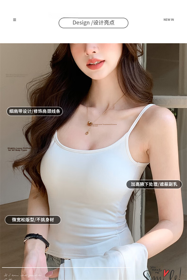 LangSha Red Spaghetti Strap Women's New Padded Sexy Sleeveless Tank Top Outerwear Qi Ji Red Shirt 4