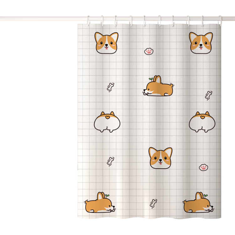 Visitor Shower Curtain Premium Thickened Polyester Waterproof Bathroom Partition Curtain Corgi Design 1.5-1.8m with Hooks