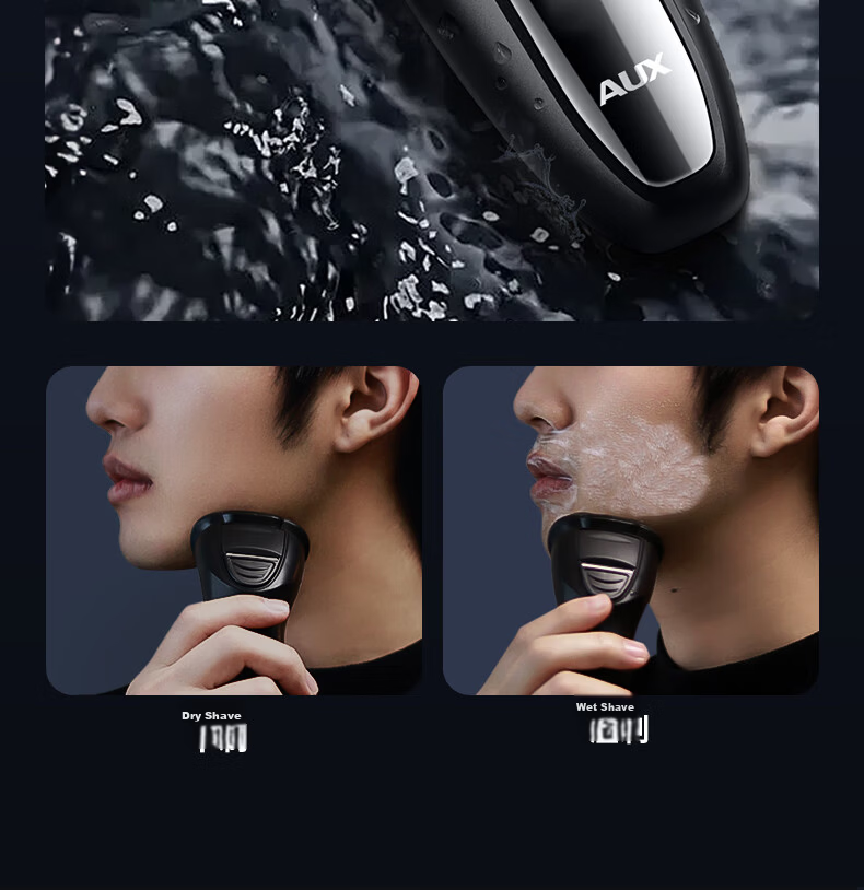 AUX Electric Rotary Shaver for Men, Waterproof Wet and Dry Dual-Blade Electric Razor, Gift for Husband 24