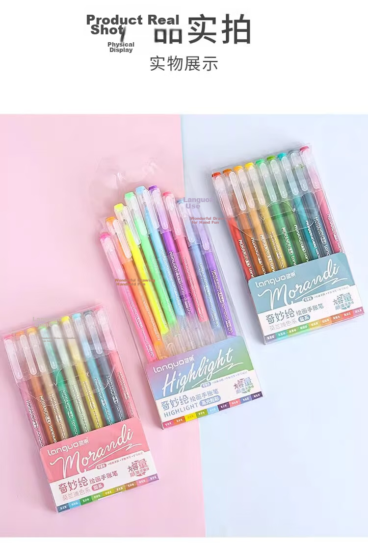 Languo Fluorescent Highlighter Journal Pen Set Colorful Glitter Gel Pens Student School Essential Neutral Pens Drawing Note-taking Large Capacity 18 Colors LG-D055 Quick Dry 6
