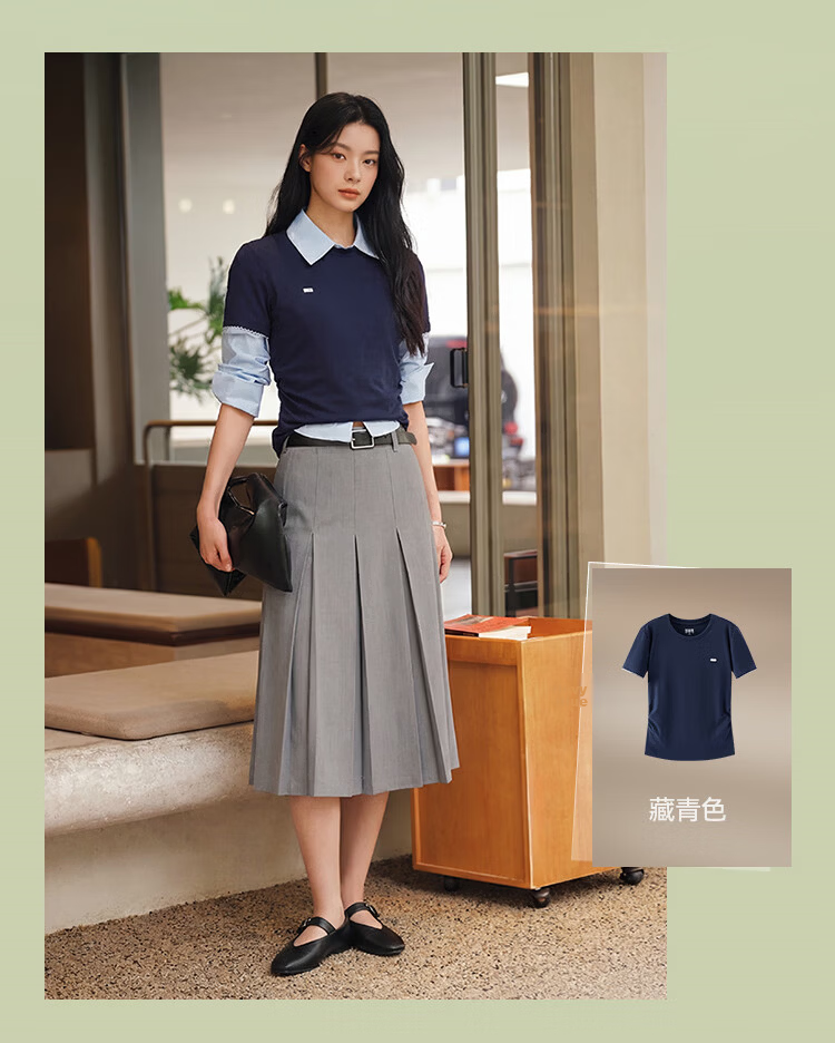 Semir Mall Same Style | Women's Summer Slim Fit Short Sleeve T-Shirt with Pleated Color Block Pullover 2026 Top 101326100048 9