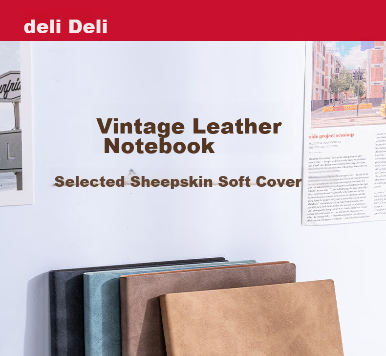Deli Customizable Notebook Fashionable Leather Cover Business Soft Sheepskin Diary Thickened Meeting Notes A5/80 Sheets Green BP107 1