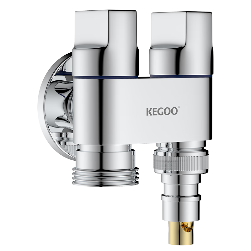 KEGOO Washing Machine Faucet Brass Three-Way Water Distributor, Bathroom Dual-Control Angle Valve, One Inlet Two Outlets, 4 Points Or 6 Points K6050