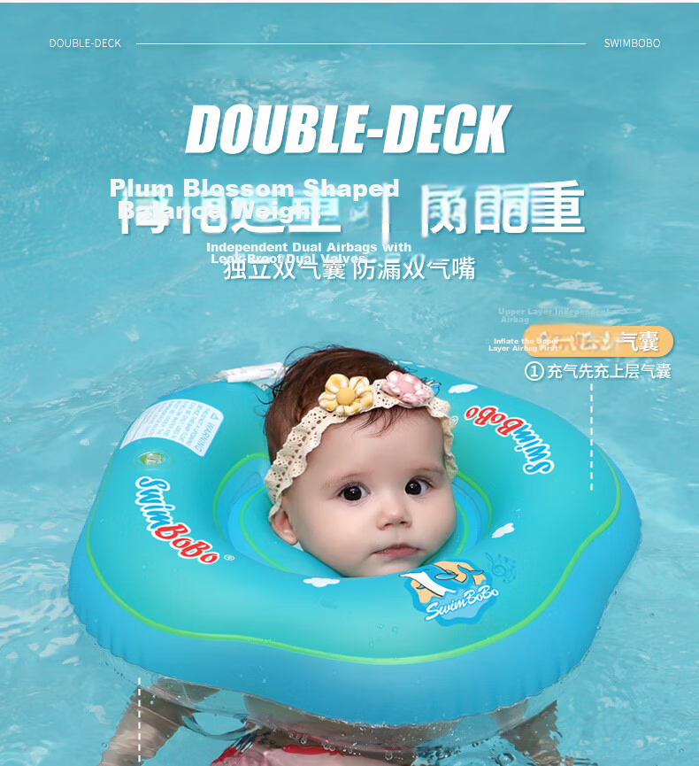 Swimbobo Infant Swimming Ring Neck Float, Anti-Rollover Neck Float, Baby Double Air Chamber Neck Ring, Newborn Swimming Ring BO1005L 13