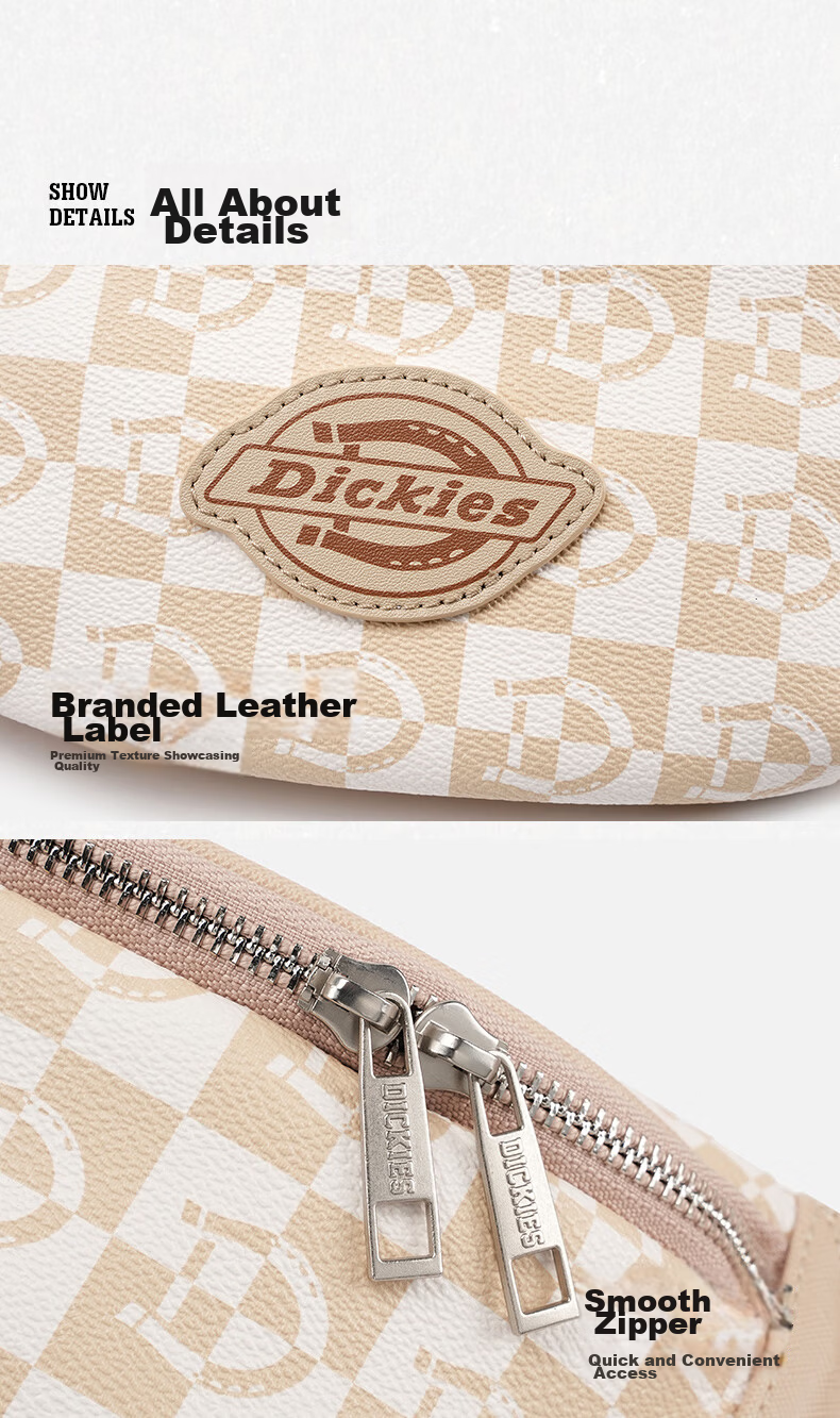 Dickies Commuter Single Shoulder Crossbody Sports Outdoor Hiking Large Capacity Checkered Unisex Waist Chest Bag Denim Blue 10