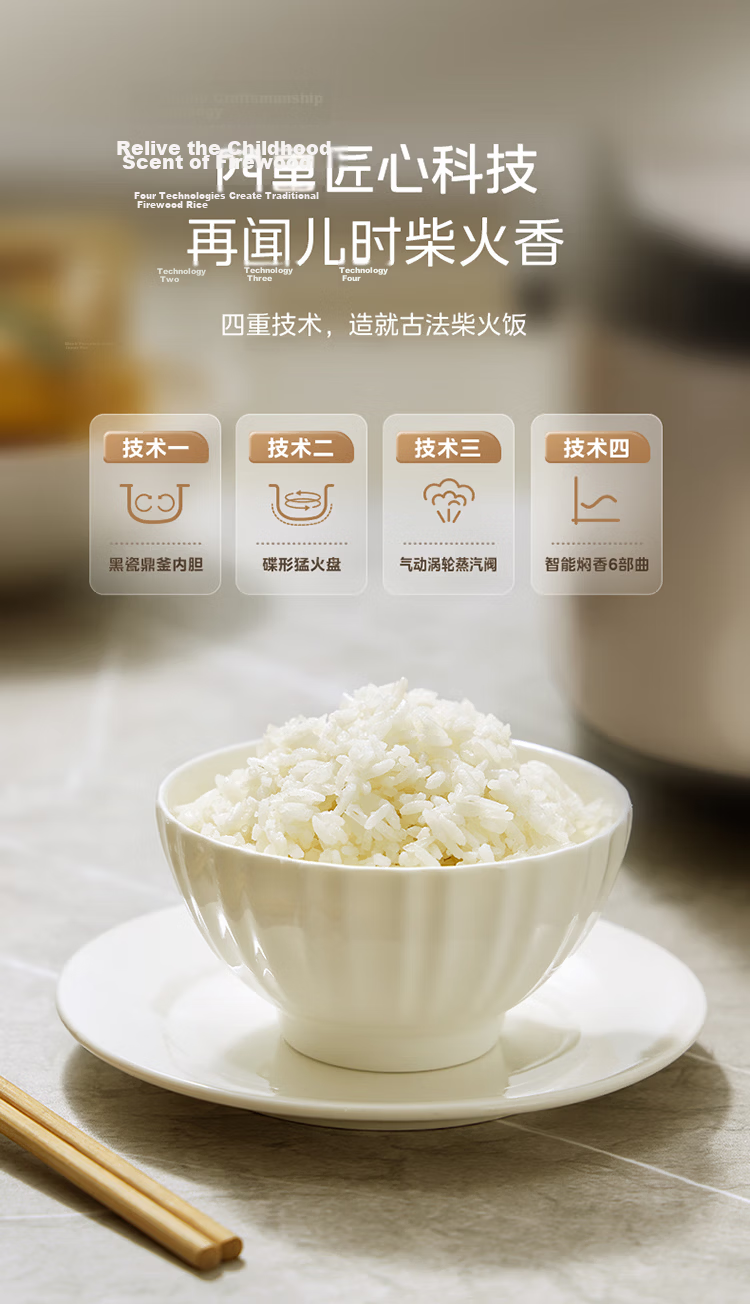 Midea 4L Rice Cooker for 3-4 People with Black Ceramic Pot, Removable Lid, 24H Smart Reservation, Sweet Firewood Rice and Millet Porridge Cooking, Micro-Pressure Rice Cooker AFB4027R 8