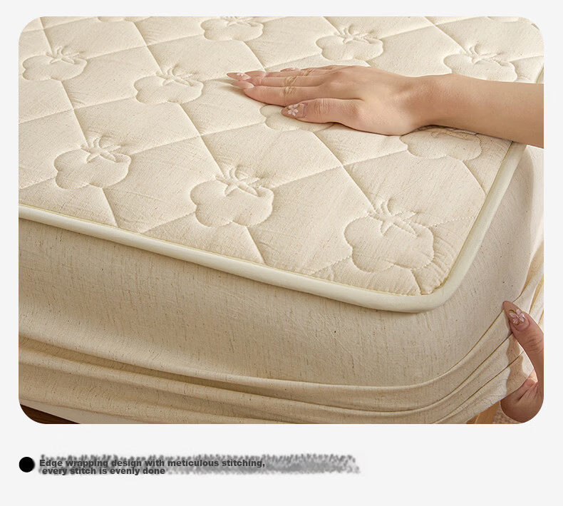 Wuyinliangpin Pure Cotton Quilted Fitted Sheet, Single Piece, Pure Cotton, Double Bed, 1.8 Meters Wide, Bed Cover, Protective Cover, 1.8x2 Meters 17