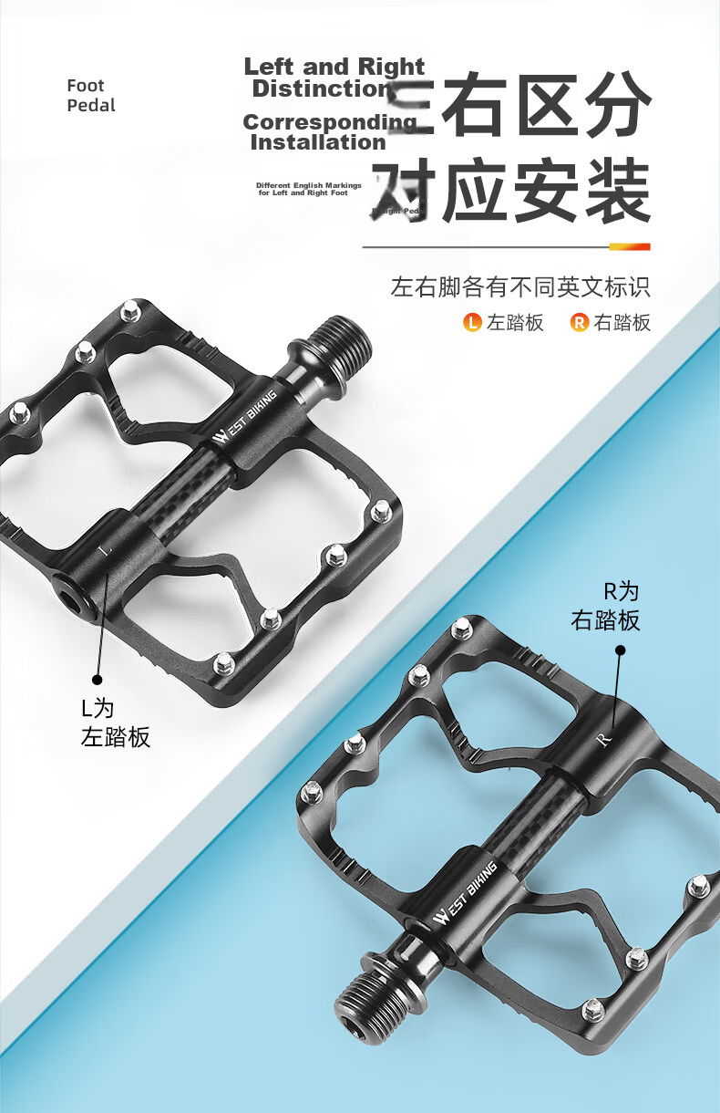 Xiqizhe Carbon Fiber Bicycle Pedals with Three Bearings Ultra-Lightweight Mountain Road Bike Pedals Titanium Color 3