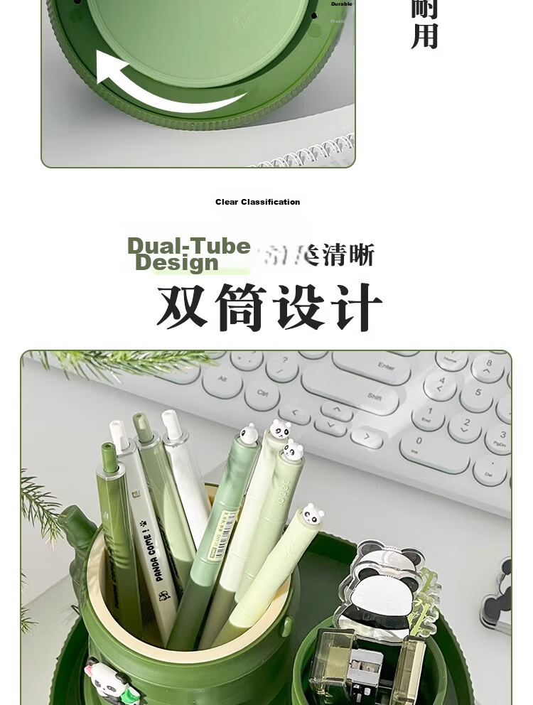 Youth Companion 360° Rotating Pen Holder Desktop Ornament Essential Back-to-School Kids Office Desk Organizer Creative Cute Panda Bamboo Timer Model with Timing Function 6