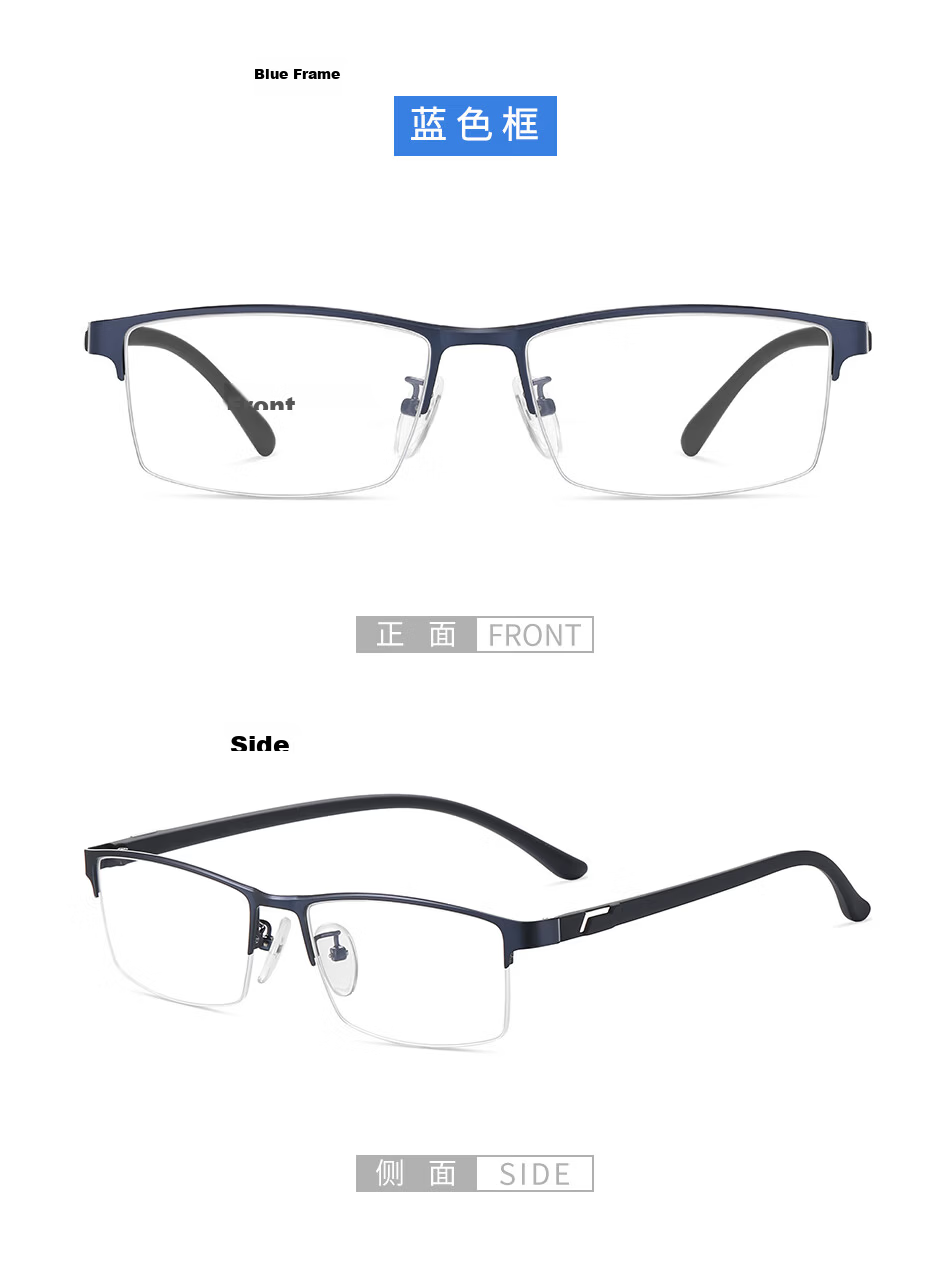 DRATRA Semi-Rimless Men's Myopia Blue Light Blocking Radiation Optical Glasses Frame with Prescription Astigmatism Photochromic Lenses Business Style 12