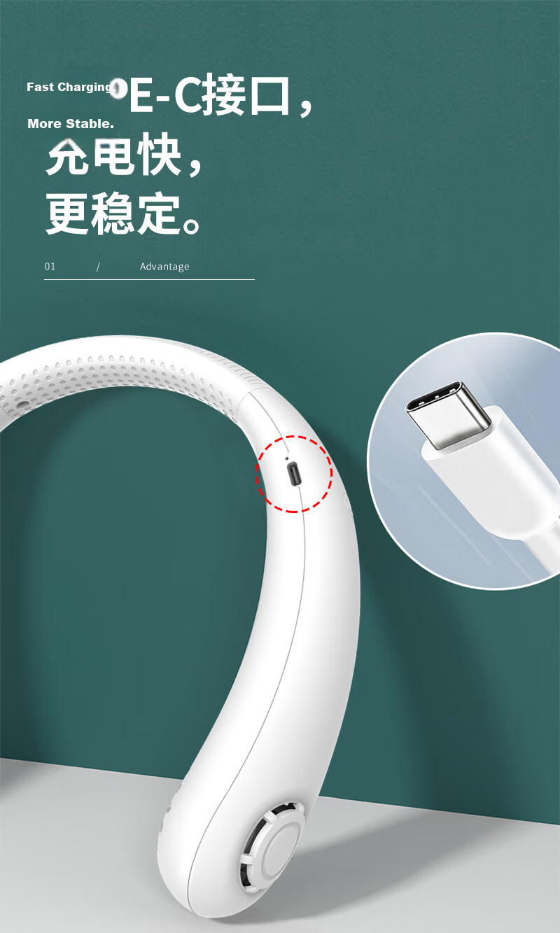 Calayo Neck Hanging Portable Mini USB Rechargeable Long-lasting Fan Lazy Neck Hanging Office Student Dorm Outdoor Fan A6x/A6S White 9
