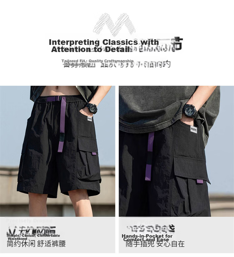 MARK FAIRWHALE American Style Ice Silk Work Shorts Men Summer Trendy Loose Casual Cool Sports Pants Black 2XL 8