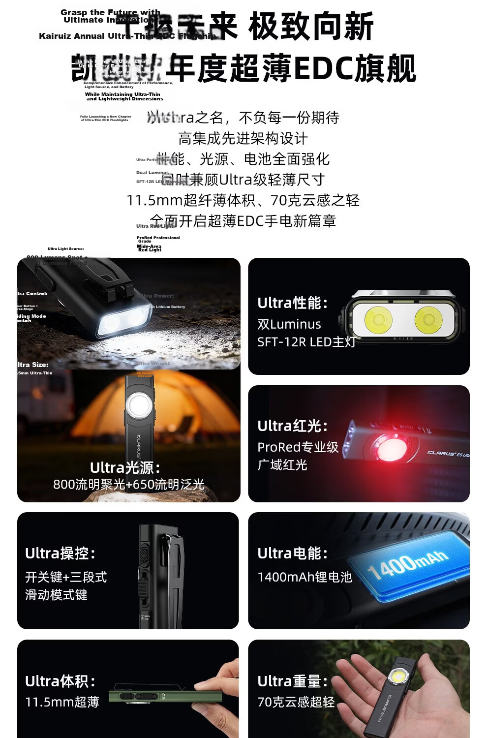 KLARUS E5 Ultra Slim Compact Portable High-Intensity Flashlight Outdoor Hiking Mountaineering EDC Torch 4