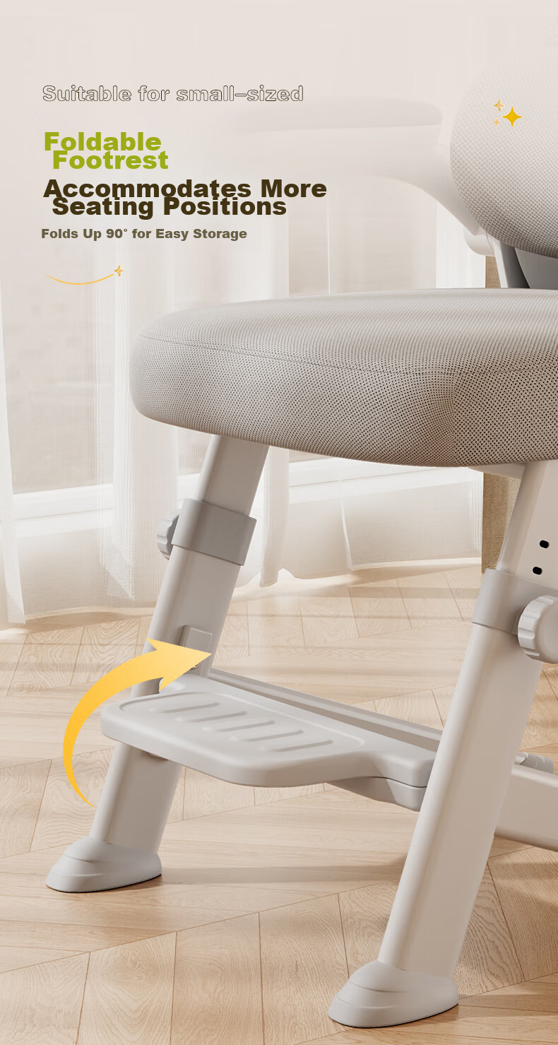 Deli KF268S Ergonomic Computer Chair for Middle School Students Adjustable Height Folding Armrests with Footrest 17