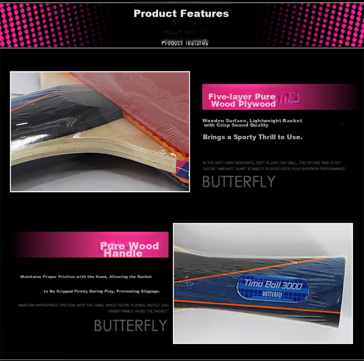 BUTTERFLY Table Tennis Racket 3000 - Penhold Grip, Double-Sided Reverse Rubber, All-Round High-Elasticity Racket with Racket Cover 4