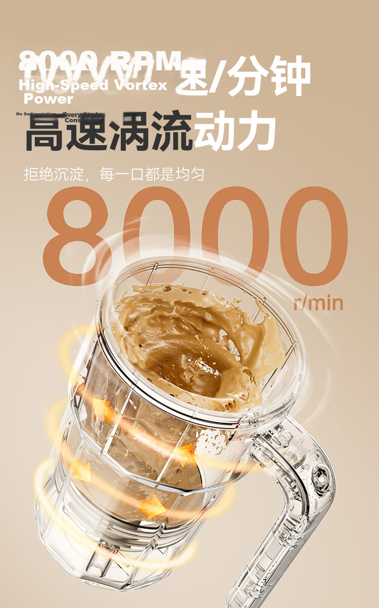 JD Jingzao Mini Cyclone Electric Mixing Cup Automatic Coffee Cup Type-C Rechargeable [316 Stainless Steel] 400ml 8