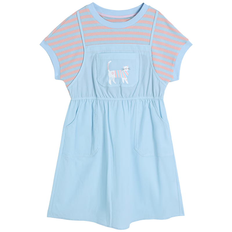 CHANZUIGOU Girls' Two-in-One Energetic T-Shirt Dress with Spliced Suspender Skirt 2026 Summer New Fashion
