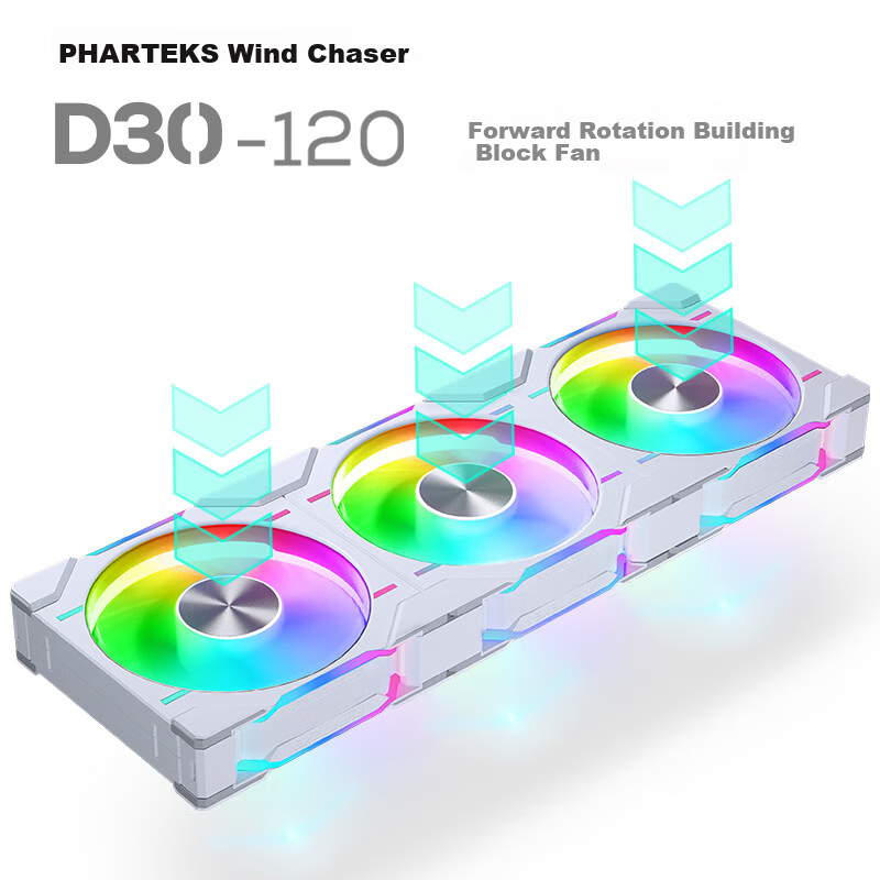 PHANTEKS D30 120mm ARGB PWM Cooling Fan for PC Case Water Cooling Radiator (30mm Thick, 7-Blade High Air Pressure, Wireless Modular Design, Triple Pack, White)