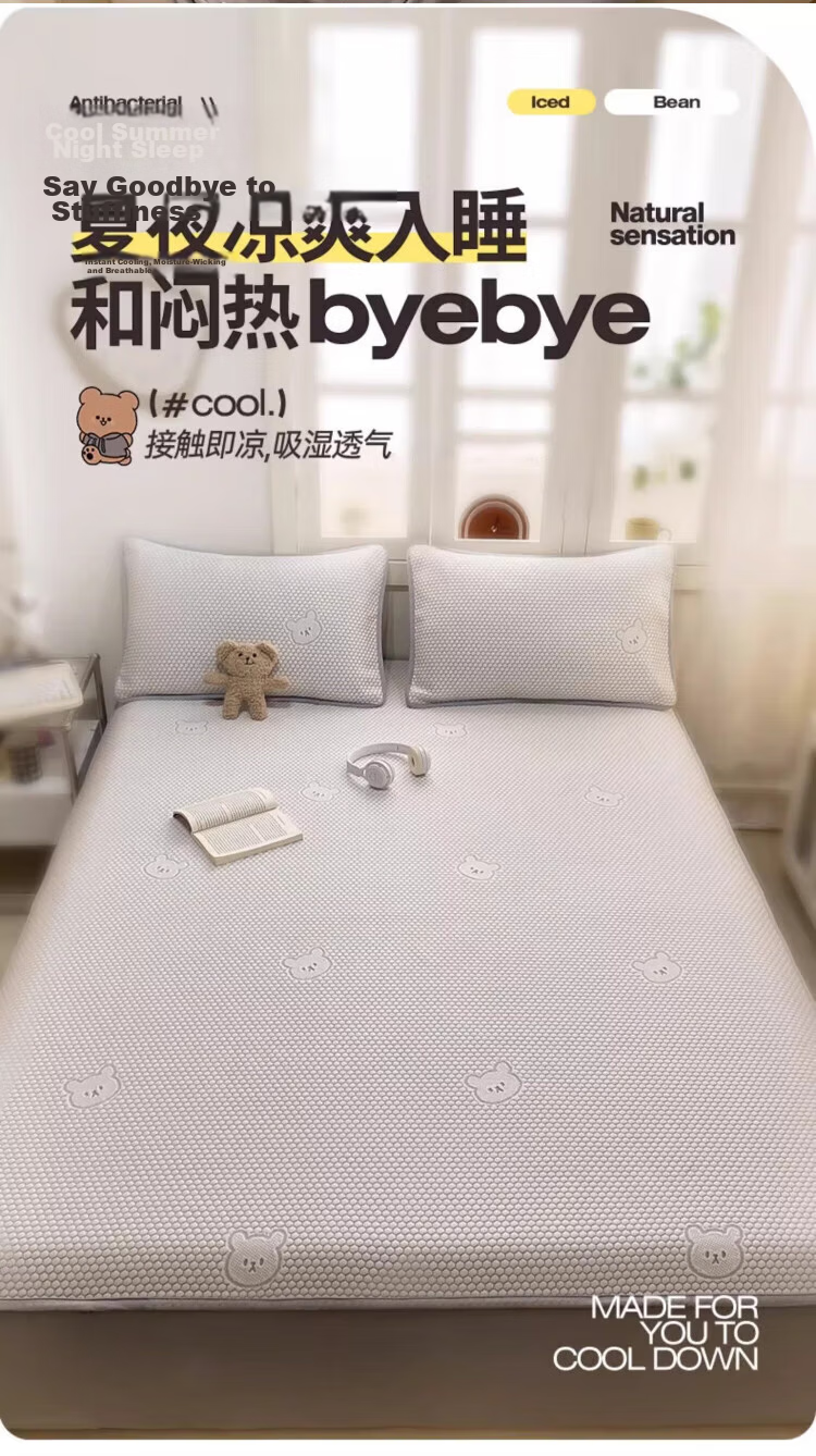 MUJI Class A Summer Cooling Ice Silk Bed Sheet Set 3-Piece 180x200cm Antibacterial Double Bedspread Machine Washable 2