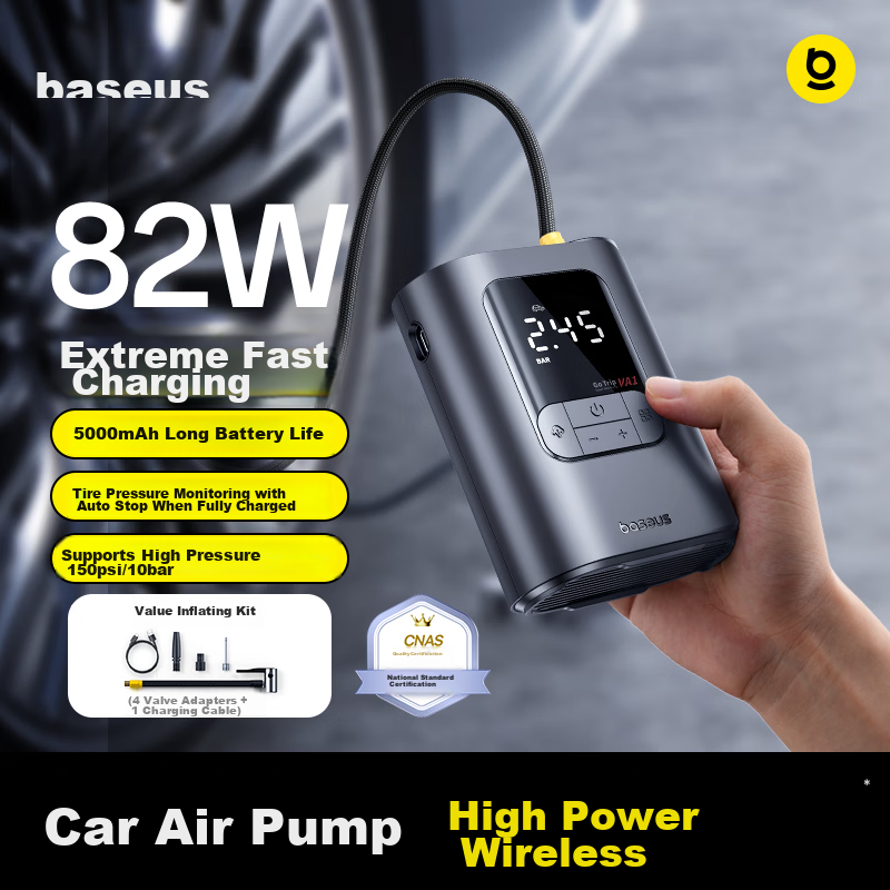 Baseus Car Air Inflator Electric Tire Pump Portable Wireless Inflator VA1 with Pressure Gauge for Car and Bicycle