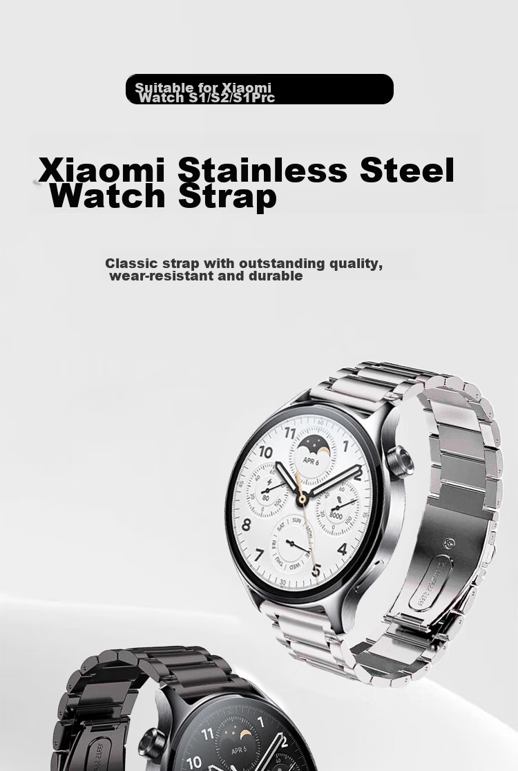 ESCASE Compatible with Xiaomi Watch Band, Suitable for Watch S4/S3/S2/S1Pro Watch Strap, Stainless Steel Three-Strand Replacement Band, Wristband for Men And Women, Watch Chain, Black, 46mm 1