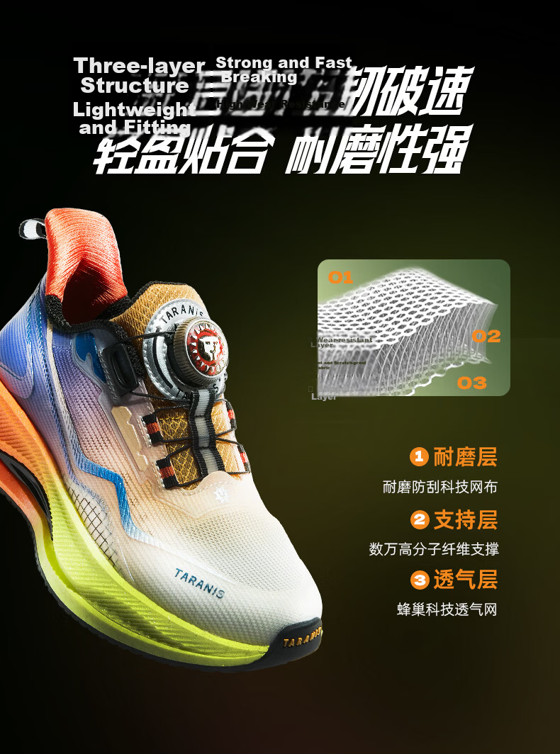 TARANIS Windbreaker Series 2026 Kids Training Shoes Boys Anti-Twist Sports Shoes Big Kids Running Shoes Orange/Blue Size 36 12