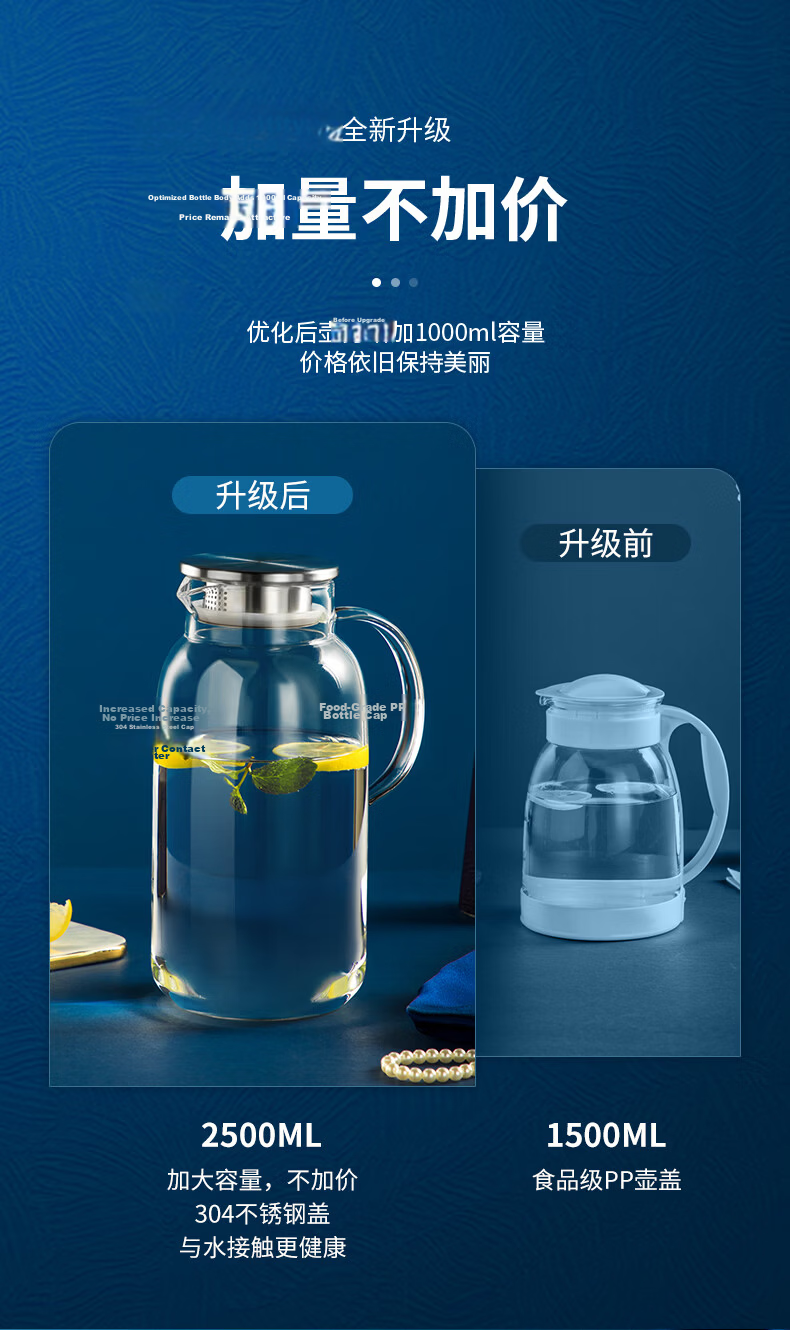 Chuida Huang 1.8L Large Capacity Summer Cooling Cold Water Pitcher Heat-Resistant Explosion-Proof Glass Cup Fruit Tea Kettle Boiled Water Cup 3